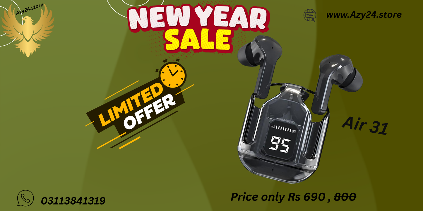 Discount Price on New year sale A31 Wireless Headset offers transparent LED digital display, stereo sound,